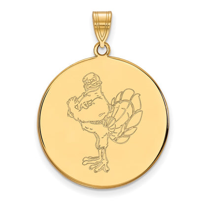 Gold Plated Sterling Silver Logoart Virginia Tech Hokiebird Extra Large Disc Pendant