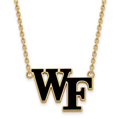 Gold Plated Sterling Silver Logoart Wake Forest University W F Large Enameled Pendant 18 Inch Necklace