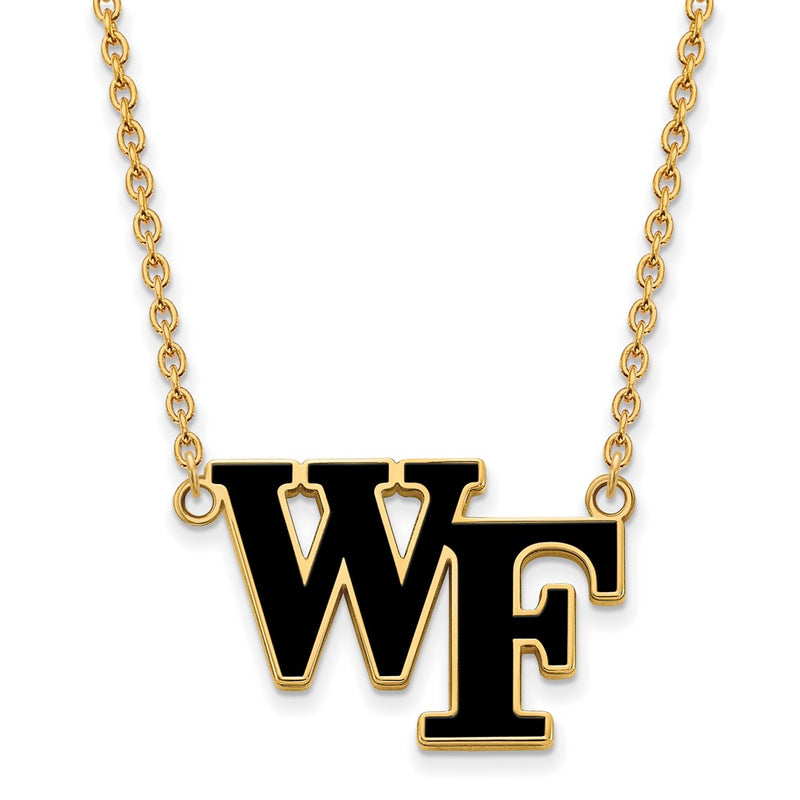 Gold Plated Sterling Silver Logoart Wake Forest University W F Large Enameled Pendant 18 Inch Necklace