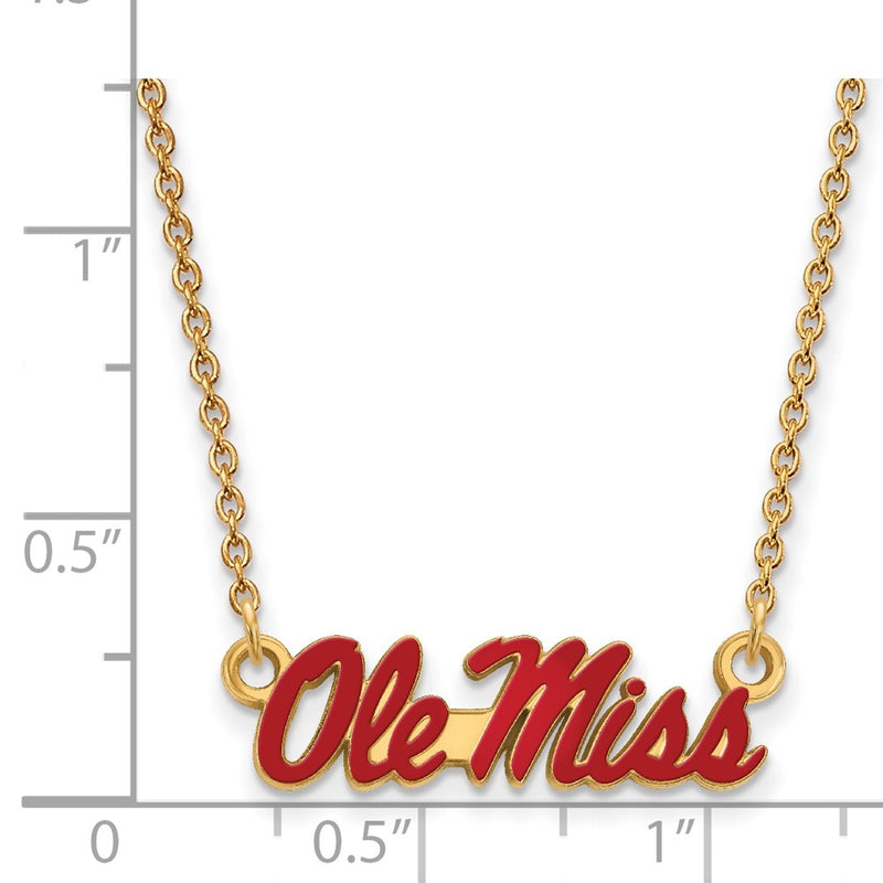 Gold Plated Sterling Silver Logoart University Of Mississippi Ole Miss Small Enameled Pendant 18 Inch Necklace