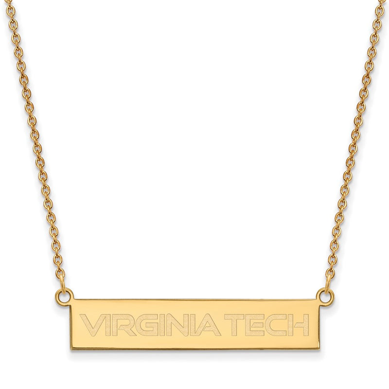 Gold Plated Sterling Silver Logoart Virginia Tech Small Bar 18 Inch Necklace