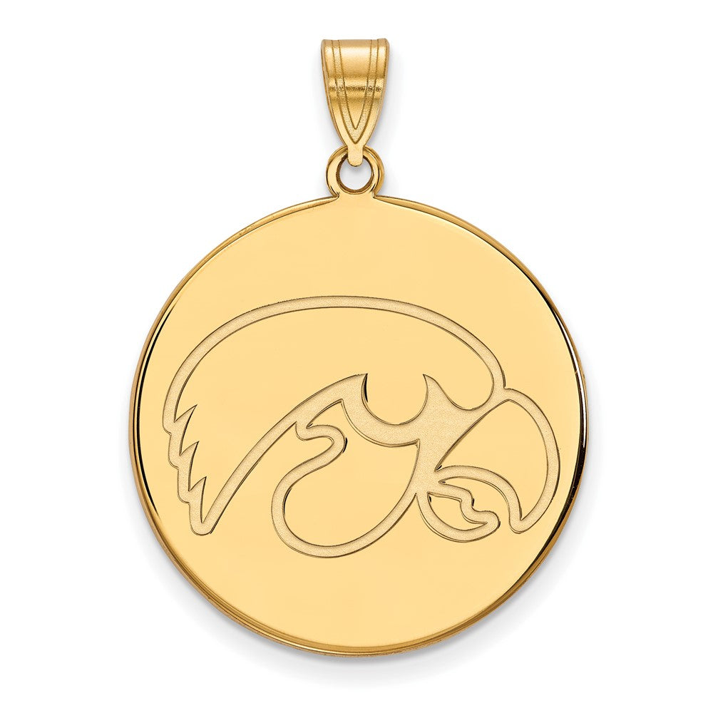 14K Yellow Gold Logoart University Of Iowa Hawk Extra Large Round Disc Pendant