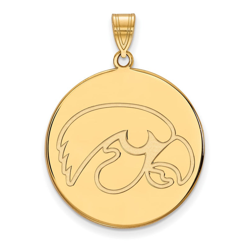 14K Yellow Gold Logoart University Of Iowa Hawk Extra Large Round Disc Pendant