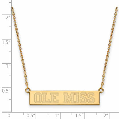 Gold Plated Sterling Silver Logoart University Of Mississippi Ole Miss Small Bar 18 Inch Necklace
