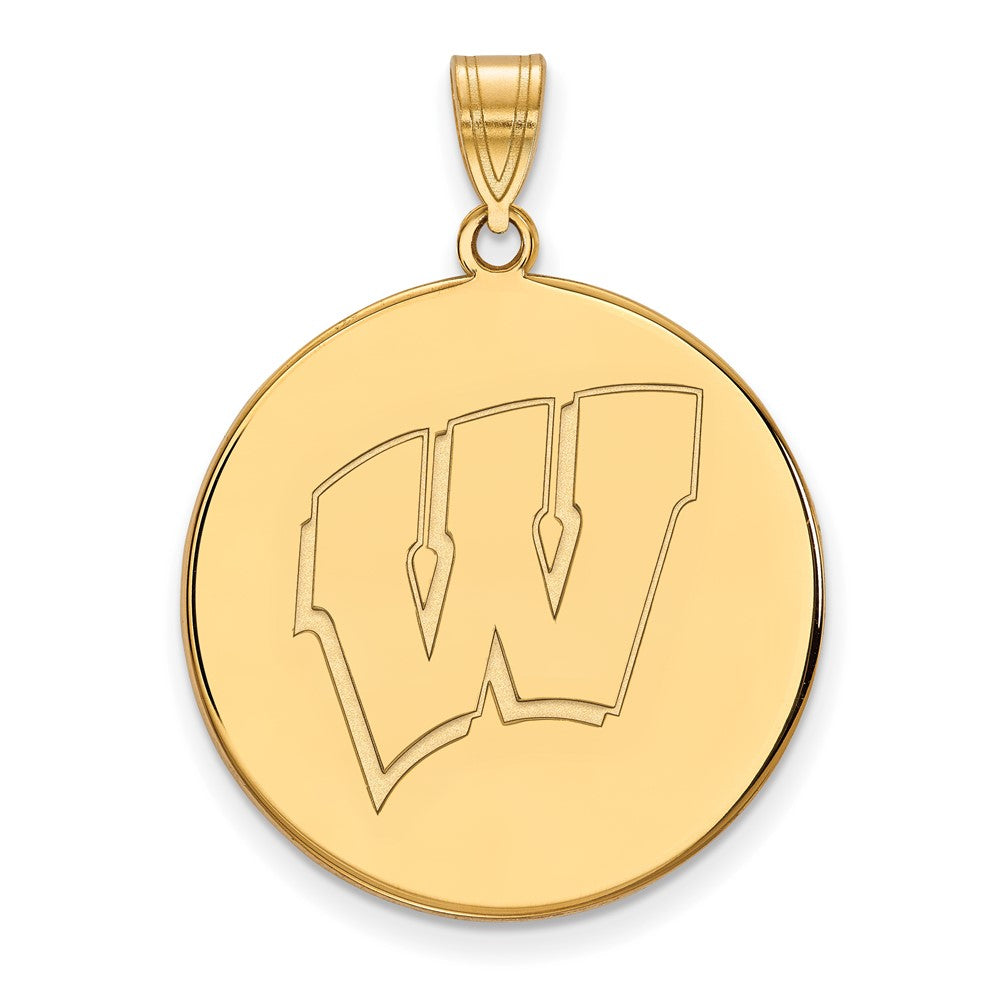 Gold Plated Sterling Silver Logoart University Of Wisconsin Letter W Extra Large Disc Pendant