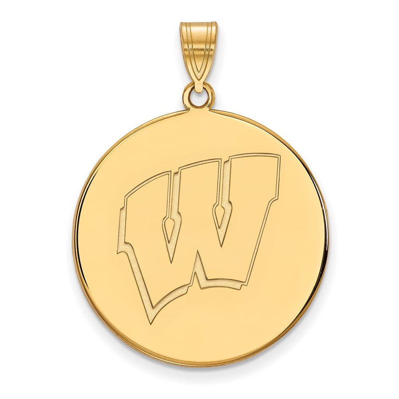 Gold Plated Sterling Silver Logoart University Of Wisconsin Letter W Extra Large Disc Pendant