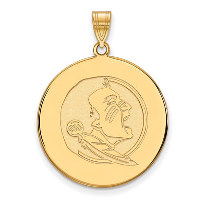 Gold Plated Sterling Silver Logoart Florida State University Seminole Extra Large Disc Pendant