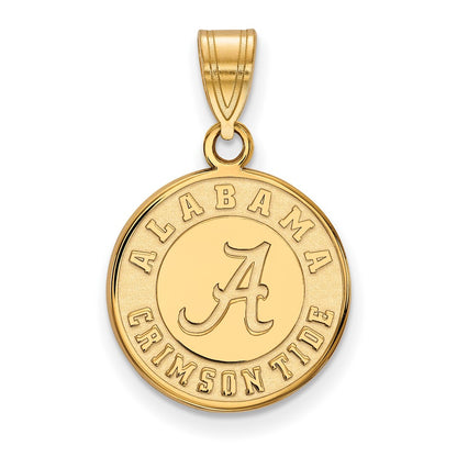 Gold Plated Sterling Silver Logoart University Of Alabama Crimson Tide Medium Disc Pendant