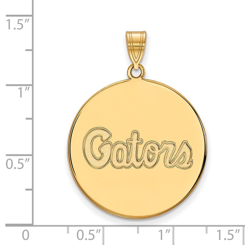 Gold Plated Sterling Silver Logoart University Of Florida Gators Script Extra Large Disc Pendant