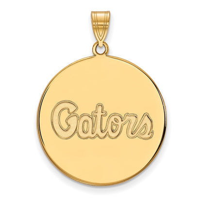 Gold Plated Sterling Silver Logoart University Of Florida Gators Script Extra Large Disc Pendant