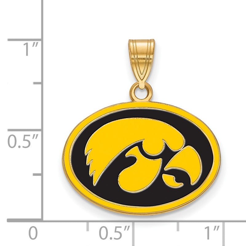 Gold Plated Sterling Silver Logoart University Of Iowa Hawk Medium Oval Enameled Pendant