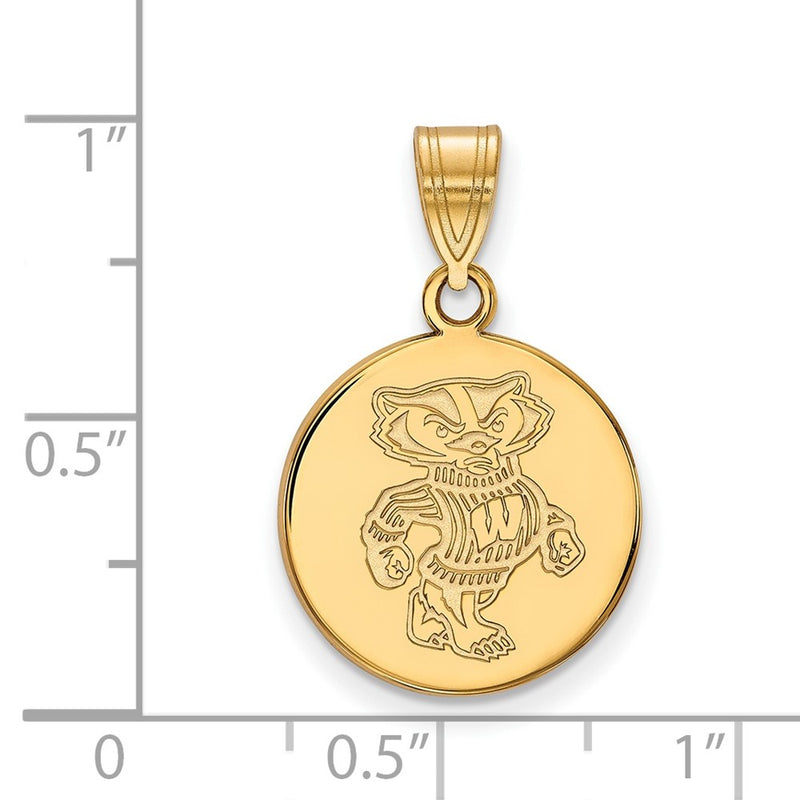 14K Yellow Gold Logoart University Of Wisconsin Badger Medium Disc Pendant