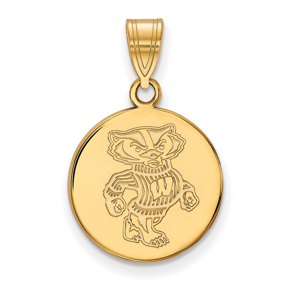 Gold Plated Sterling Silver Logoart University Of Wisconsin Badger Medium Disc Pendant