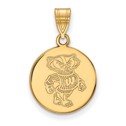 Gold Plated Sterling Silver Logoart University Of Wisconsin Badger Medium Disc Pendant