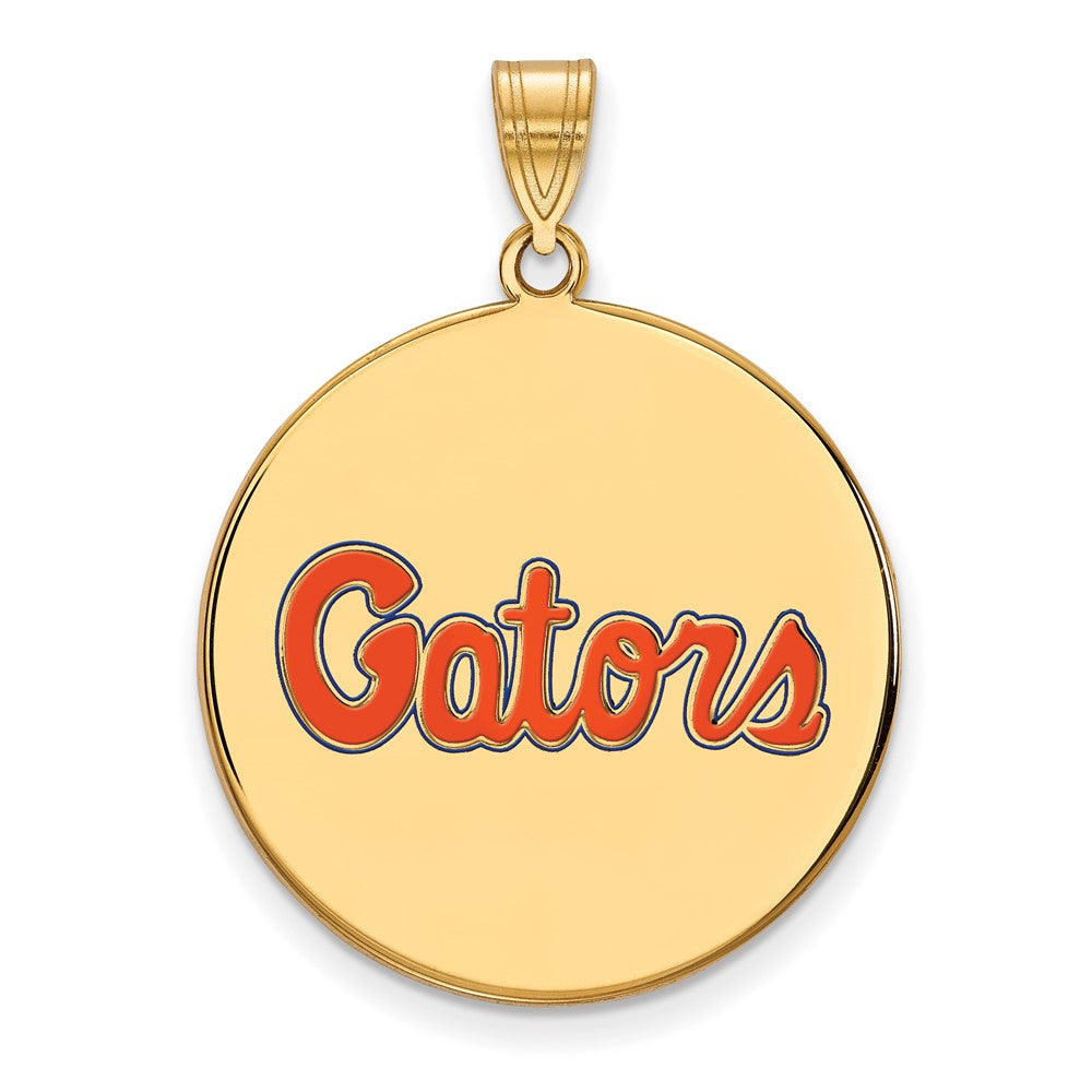 Gold Plated Sterling Silver Logoart University Of Florida Gators Script Extra Large Enameled Disc Pendant
