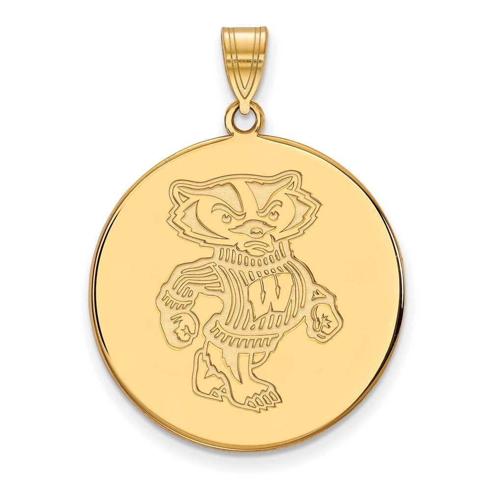 14K Yellow Gold Logoart University Of Wisconsin Badger Extra Large Disc Pendant