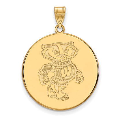 14K Yellow Gold Logoart University Of Wisconsin Badger Extra Large Disc Pendant