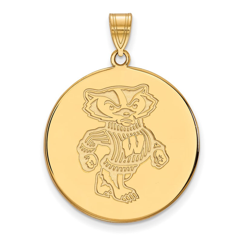 14K Yellow Gold Logoart University Of Wisconsin Badger Extra Large Disc Pendant