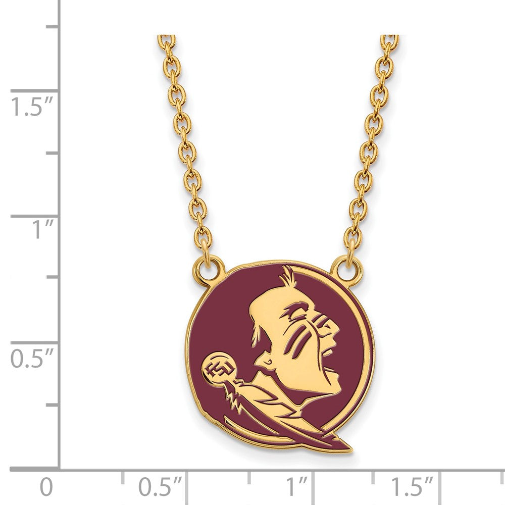 Gold Plated Sterling Silver Logoart Florida State University Seminole Large Enameled Pendant 18 Inch Necklace