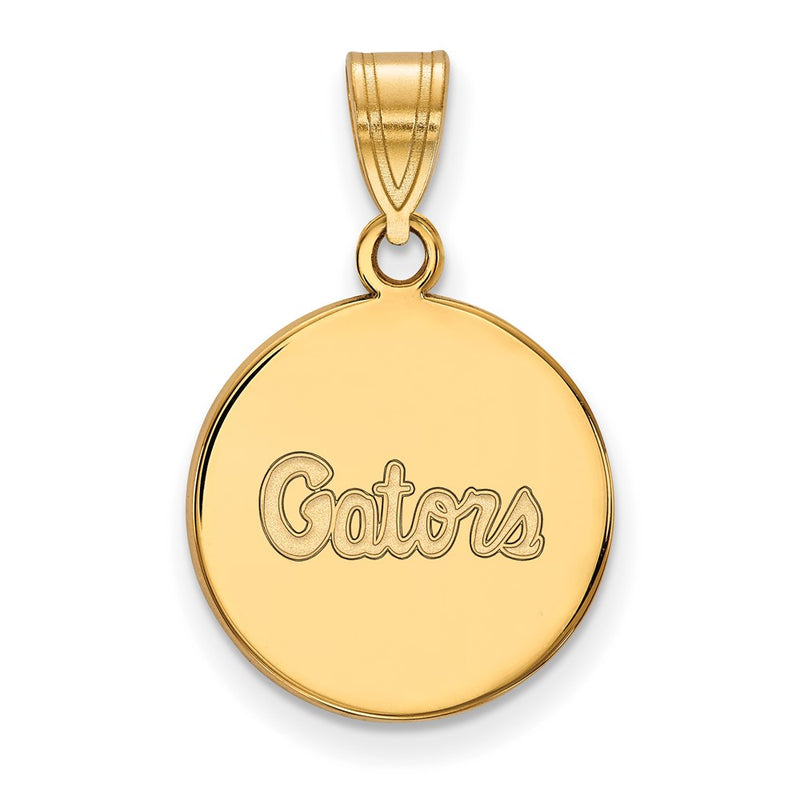 14K Yellow Gold Logoart University Of Florida Gators Script Medium Disc Pendant