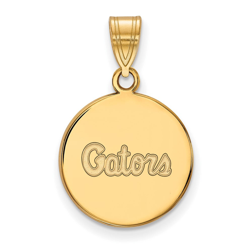 Gold Plated Sterling Silver Logoart University Of Florida Gators Script Medium Disc Pendant