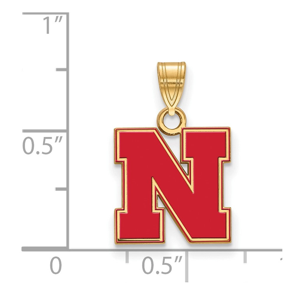 Gold Plated Sterling Silver Logoart University Of Nebraska Letter N Small Enameled Pendant