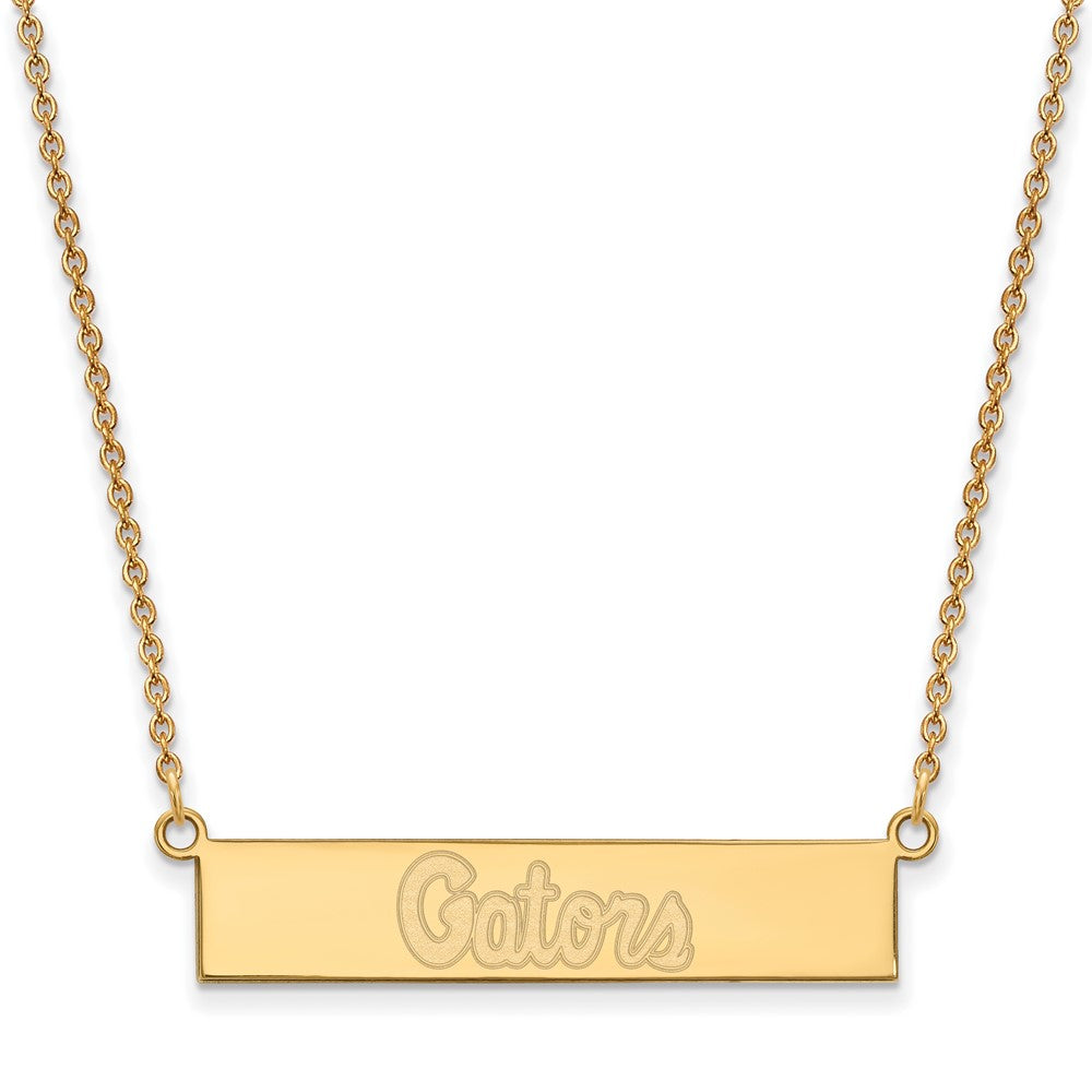 Gold Plated Sterling Silver Logoart University Of Florida Gators Script Small Bar 18 Inch Necklace