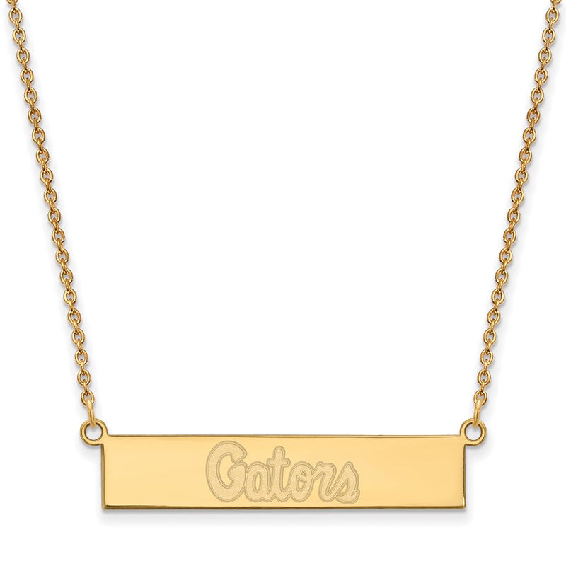 Gold Plated Sterling Silver Logoart University Of Florida Gators Script Small Bar 18 Inch Necklace