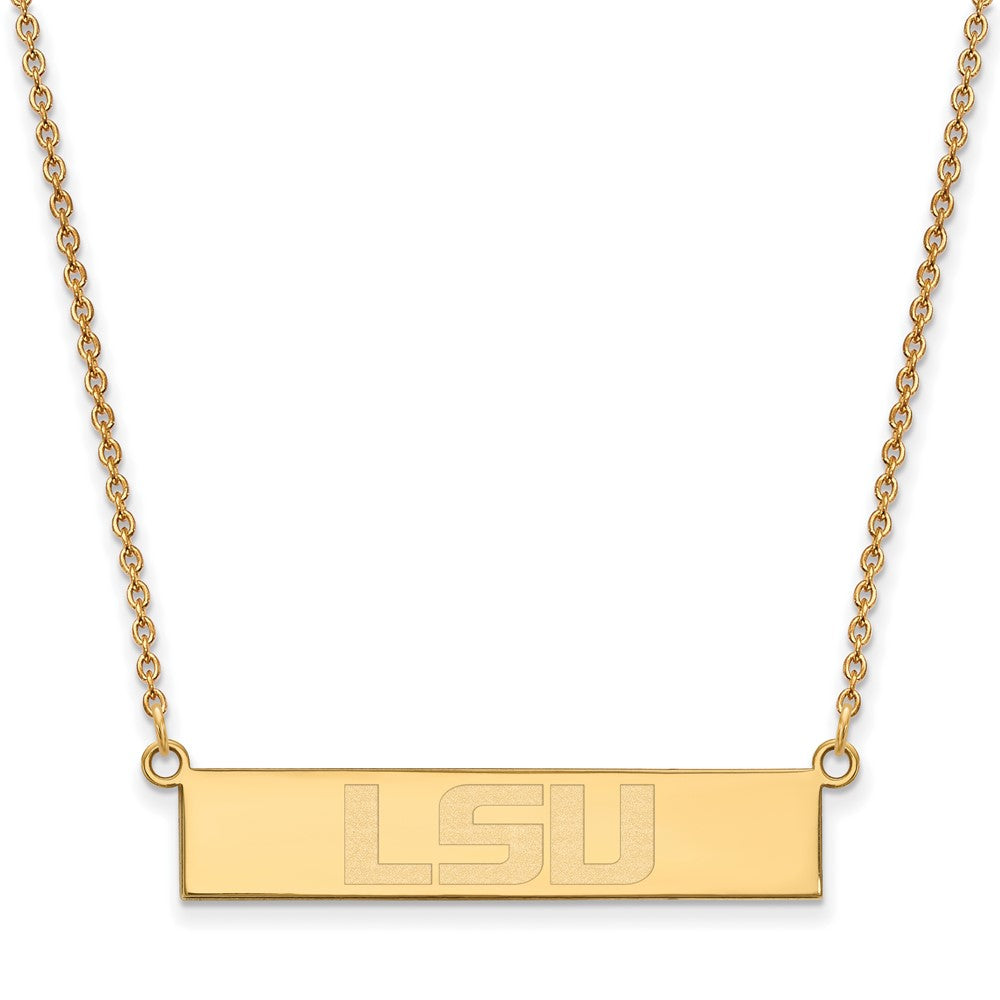 Gold Plated Sterling Silver Logoart Louisiana State University L S U Small Bar 18 Inch Necklace