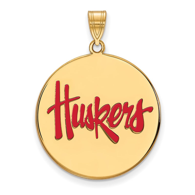 Gold Plated Sterling Silver Logoart University Of Nebraska Huskers Extra Large Enameled Disc Pendant