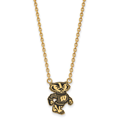Gold Plated Sterling Silver Logoart University Of Wisconsin Badger Large Enameled Pendant 18 Inch Necklace