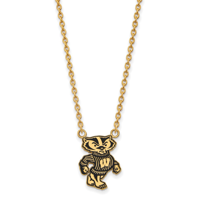 Gold Plated Sterling Silver Logoart University Of Wisconsin Badger Large Enameled Pendant 18 Inch Necklace