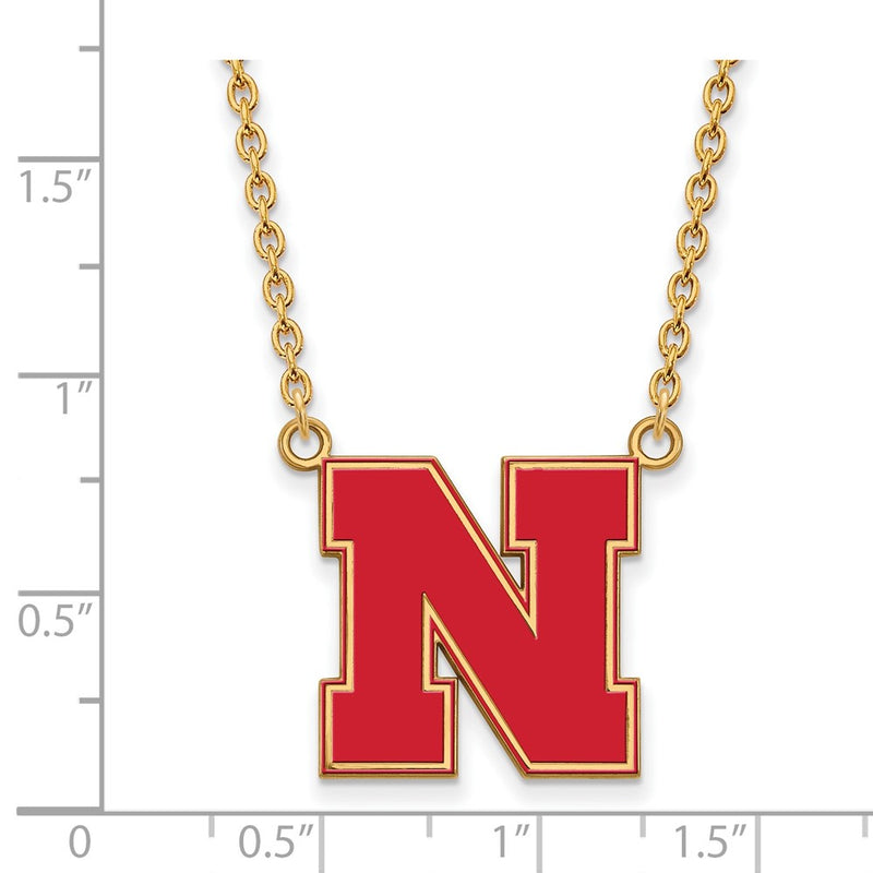 Gold Plated Sterling Silver Logoart University Of Nebraska Letter N Large Enameled Pendant 18 Inch Necklace