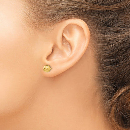 14K Yellow Gold Polished And Diamond Cut 7mm Ball Post Earrings