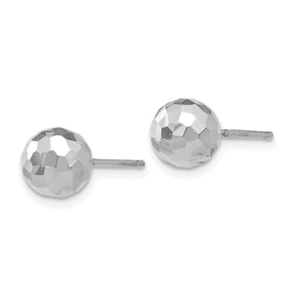 14K White Gold Polished Diamond Cut 7mm Ball Post Earrings