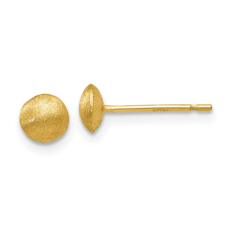 14K Yellow Gold 5mm Satin Puffed Button Post Earrings