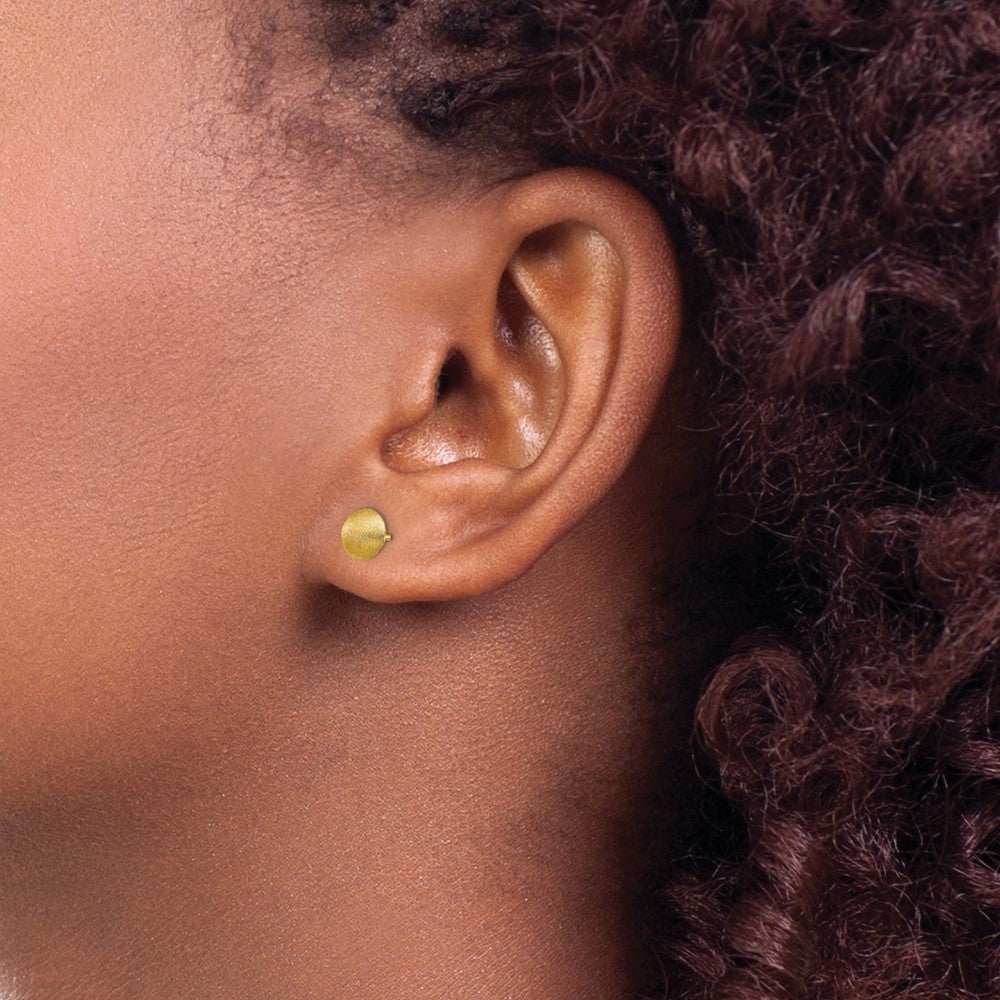 14K Yellow Gold 7mm Satin Button Earrings