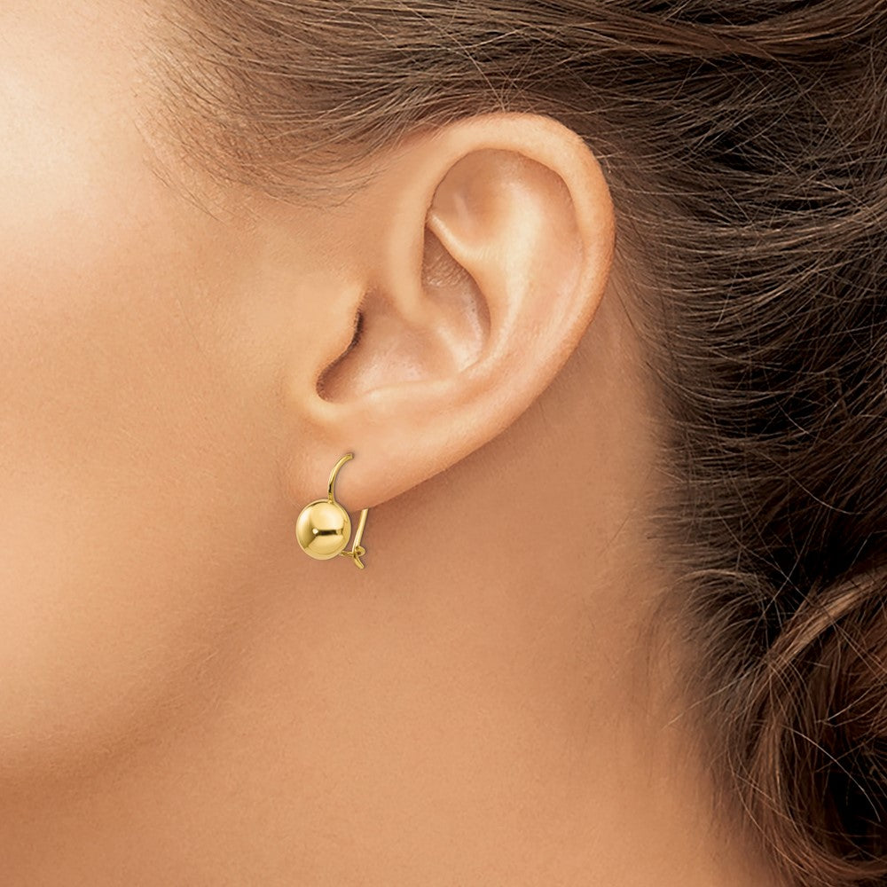 14K Yellow Gold Polished 8mm Button Kidney Wire Earrings