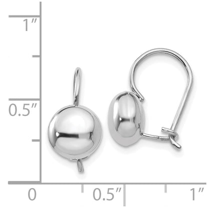 14K White Gold Polished 8mm Button Kidney Wire Earrings