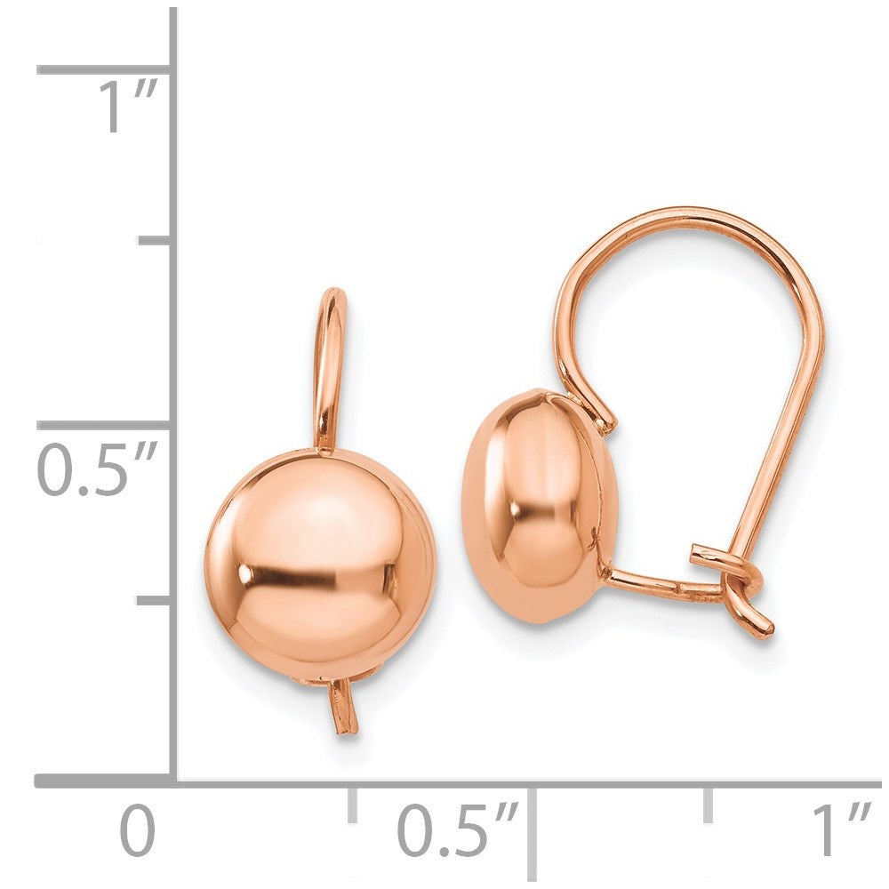 14K Rose Gold Polished 8mm Button Kidney Wire Earrings