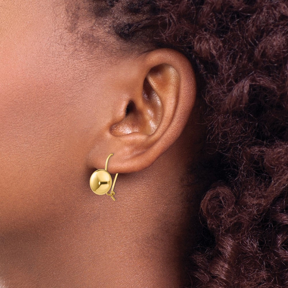 14K Yellow Gold Polished 10.5mm Button Kidney Wire Earrings