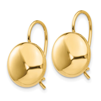 14K Yellow Gold Polished 12mm Button Kidney Wire Earrings