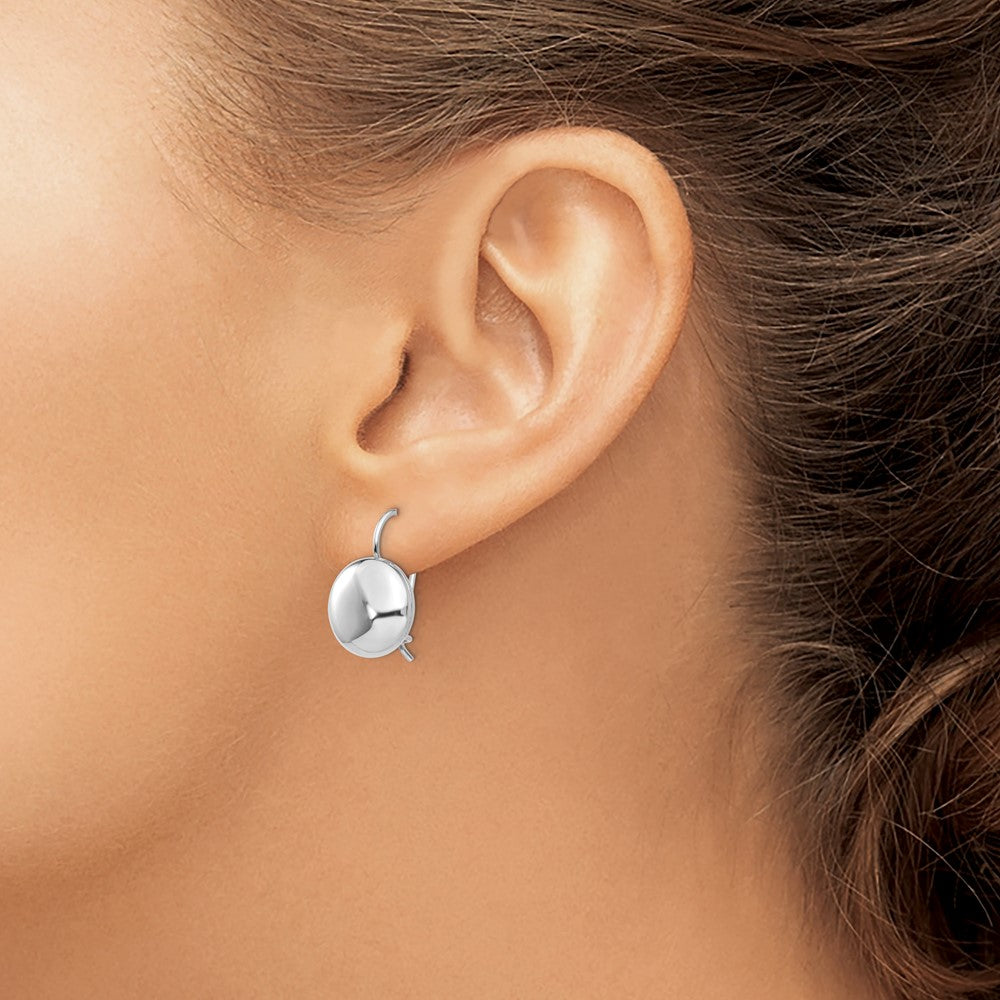 14K White Gold Polished 12mm Button Kidney Wire Earrings
