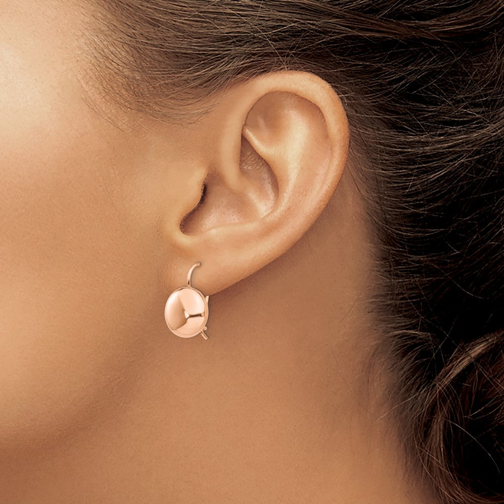 14K Rose Gold Polished 12mm Button Kidney Wire Earrings
