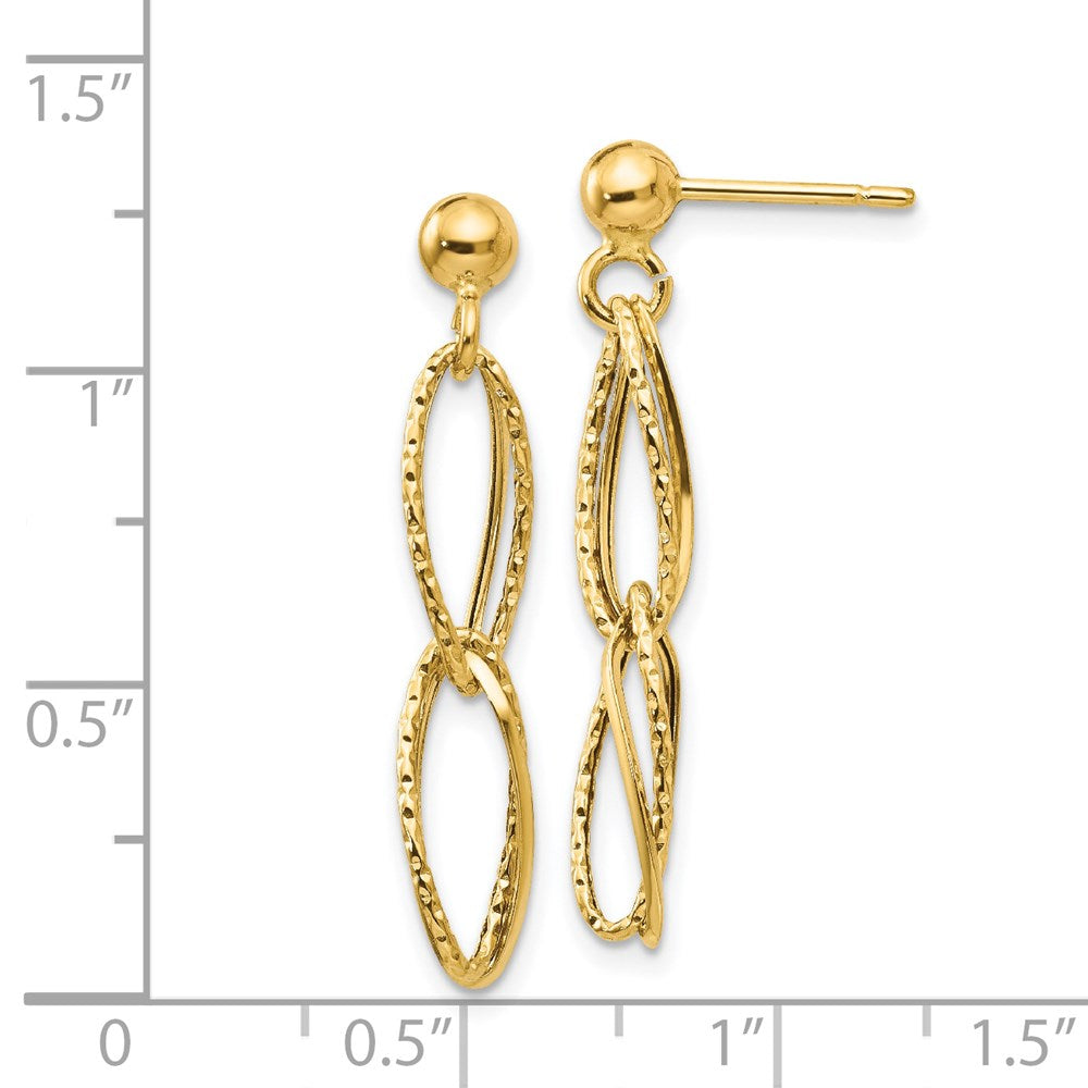 14K Yellow Gold Polished Textured Post Dangle Earrings