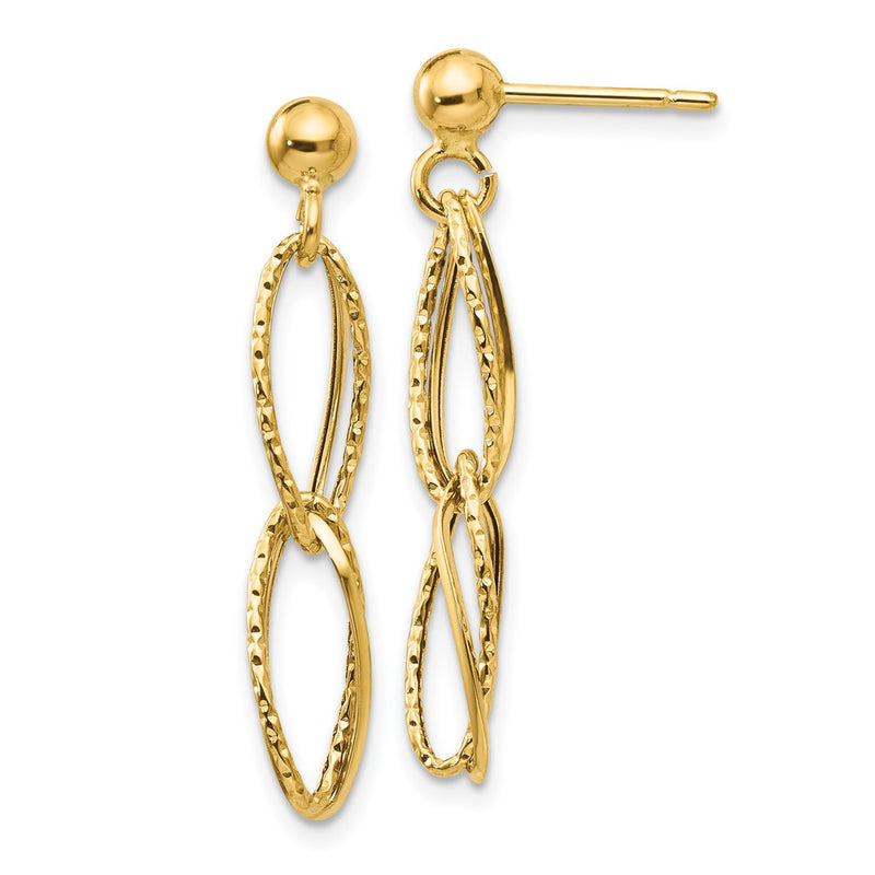 14K Yellow Gold Polished Textured Post Dangle Earrings