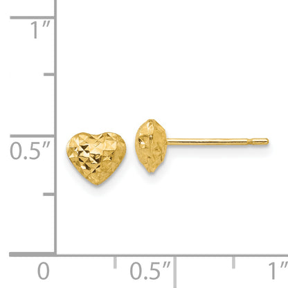 14K Yellow Gold Diamond Cut Puffed Heart Post Stud Earrings