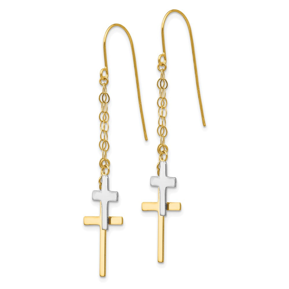 14k-two-tone-chain-dangle-cross-shepherd-hook-earrings-h1091