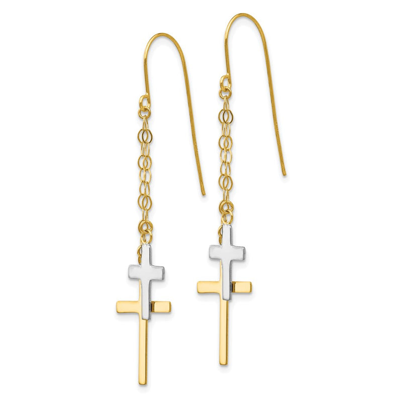 14k-two-tone-chain-dangle-cross-shepherd-hook-earrings-h1091