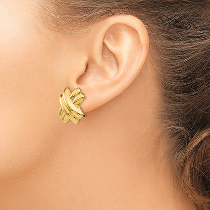 14K Yellow Gold Polished X Omega Back Post Earrings